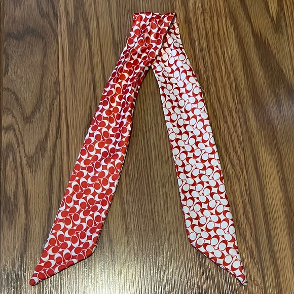 Coach signature C Red and White Silk Scarf - Picture 2 of 4